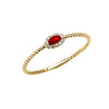 Yellow Gold Dainty Halo Diamond and Marquise Ruby Solitaire Rope Design Promise/Stackable Ring