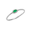White Gold Dainty Halo Diamond and Marquise Emerald Solitaire Rope Design Promise/Stackable Ring