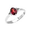 White Gold Solitaire Oval Garnet and White Topaz Engagement/Promise Ring