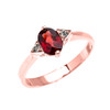 Rose Gold Solitaire Oval Garnet and White Topaz Engagement/Promise Ring