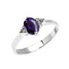 White Gold Solitaire Oval Amethyst and White Topaz Engagement/Promise Ring