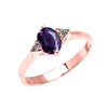 Rose Gold Solitaire Oval Amethyst and White Topaz Engagement/Promise Ring