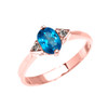 Rose Gold Solitaire Oval Blue Topaz and White Topaz Engagement/Promise Ring