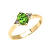 Yellow Gold Solitaire Oval Peridot and White Topaz Engagement/Promise Ring
