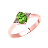 Rose Gold Solitaire Oval Peridot and White Topaz Engagement/Promise Ring