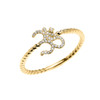 Yellow Gold Dainty Diamond OHM (OM) Ganesh Rope Design Ring