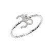 White Gold Dainty Diamond OHM (OM) Ganesh Rope Design Ring