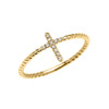 Yellow Gold Dainty Diamond Cross Rope Design Ring