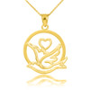 Yellow Gold Love Dove with Heart Pendant Necklace