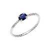 White Gold Dainty Solitaire Oval Sapphire and Diamond Rope Design Engagement/Promise Ring