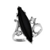 White Gold Marquise Black Onyx and Cubic Zirconia Modern Design Ring