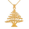 Yellow Gold Lebanese Cedar Tree Pendant Necklace