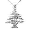 White Gold Lebanese Cedar Tree Pendant Necklace