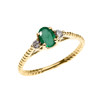 Dainty Yellow Gold Emerald Solitaire Rope Design Engagement/Promise Ring