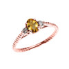 Dainty Rose Gold Citrine Solitaire Rope Design Engagement/Promise Ring