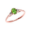 Dainty Rose Gold Peridot Solitaire Rope Design Engagement/Promise Ring
