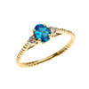 Dainty Yellow Gold Blue Topaz Solitaire Rope Design Engagement/Promise Ring
