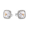 White Gold Elegant Diamond Halo Solitaire Princess Cut Cubic Zirconia Stud Earrings