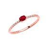 Rose Gold Dainty Solitaire Ruby and Diamond Rope Design Promise Ring