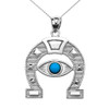 White Gold Evil Eye Protection Horse Shoe Good luck Pedant Necklace