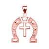 Rose Gold Religious Cross Horse Shoe Good luck Pedant Necklace
