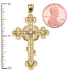 Yellow Gold Elegant Eastern Orthodox Cubic Zirconia Cross Pendant Necklace