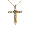 Elegant Yellow Gold 1 Carat Round Cubic Zirconia Extra Small Cross Pendant Necklace