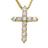 Yellow Gold Elegant 4 Carat Round Cubic Zirconia Cross Pendant Necklace (Medium)