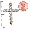 Yellow Gold Elegant 12 Carat Round Cubic Zirconia Cross Pendant Necklace (Extra Large)