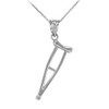 White Gold Medical Recovery Crutch Pendant Necklace