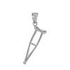 White Gold Medical Recovery Crutch Pendant Necklace