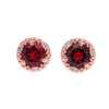 Halo Stud Earrings in Rose Gold with Solitaire Garnet and Diamonds