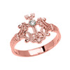 Rose Gold Solitaire Diamond Armenian Cross Elegant Ring