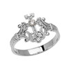 White Gold Solitaire Diamond Armenian Cross Elegant Ring