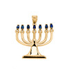 Sapphire and Diamond Yellow Gold Menorah Pendant Necklace