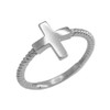 White Gold Roped Sideways Cross Ring