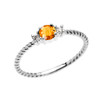 White Gold Dainty Solitaire Citrine and White Topaz Rope Design Promise/Stackable Ring