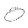 White Gold Dainty Solitaire White Topaz Rope Design Promise/Stackable Ring