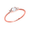 Rose Gold Dainty Solitaire White Topaz Rope Design Promise/Stackable Ring