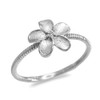 White Gold Diamond Hawaiian Plumeria Flower Ring