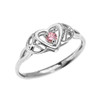 Trinity Knot Heart Solitaire Pink CZ (Cubic zirconia) White Gold Proposal Ring