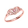 Trinity Knot Heart Solitaire Pink CZ (Cubic zirconia) Rose Gold Proposal Ring