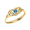Trinity Knot Heart Solitaire Blue Topaz Yellow Gold Proposal Ring