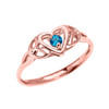 Trinity Knot Heart Solitaire Blue Topaz Rose Gold Proposal Ring