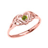 Trinity Knot Heart Solitaire Peridot Rose Gold Proposal Ring