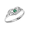 Trinity Knot Heart Solitaire Emerald White Gold Proposal Ring