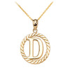 Yellow Gold "D" Initial in Rope Circle Pendant Necklace