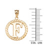 Yellow Gold "F" Initial in Rope Circle Pendant Necklace