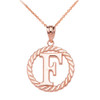 Rose Gold "F" Initial in Rope Circle Pendant Necklace