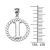 White Gold "I" Initial in Rope Circle Pendant Necklace